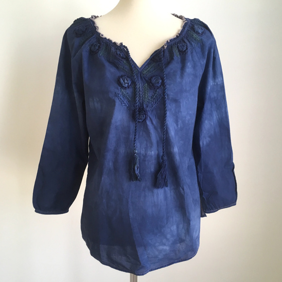 Sundance Tops - Sundance Embroidered Floral Tie Dye Boho Blouse M